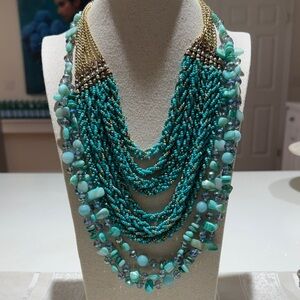 Turquoise and Gold Multi-Strand Necklaces